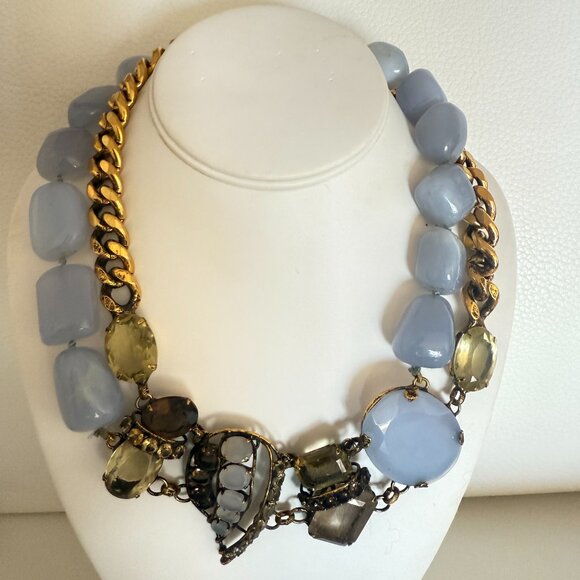 NEW SIGNED IRADJ MOINI CALCEDONY CITRINE NECKLACE GOLD TONE WEDDING - Picture 1 of 6